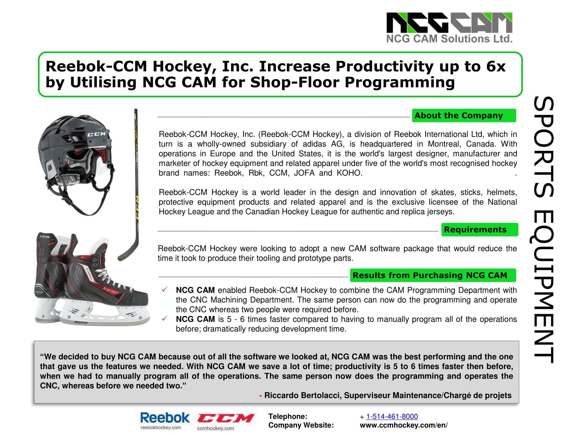 Como Cercanamente junio Reebok-CCM Hockey, Inc. Increase Productivity up to 6x by Utilising NCG CAM  for Shop-Floor Programming > Case Study | CAMWorks :: NCG CAM